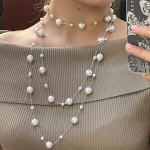Multilayered Pearl Silver Necklace
